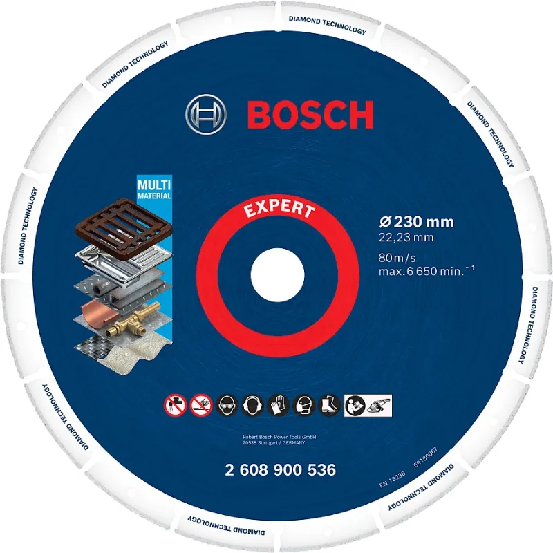 Disco diamantado para metal Bosch 2608.900.536 de 9" (230 mm) con eje de 7/8"