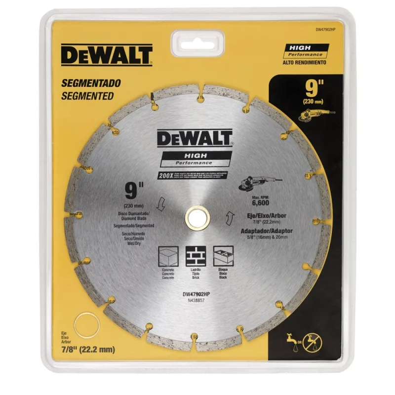 Disco Diamantado Segmentado DeWalt DW47902HP de 9 Pulgadas para Concreto
