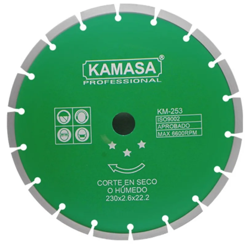 Disco Diamantado Segmentado Kamasa KM253 9" para Concreto y Piedra
