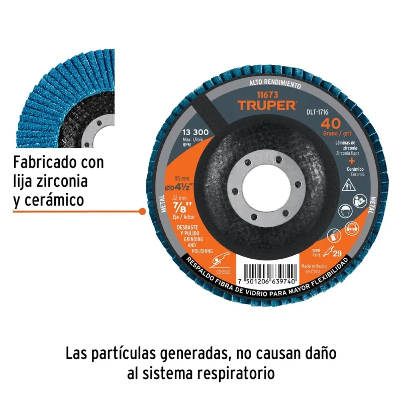 Disco Flap 4 1/2" Grano 40 para Metal Truper 11673 · foto 2