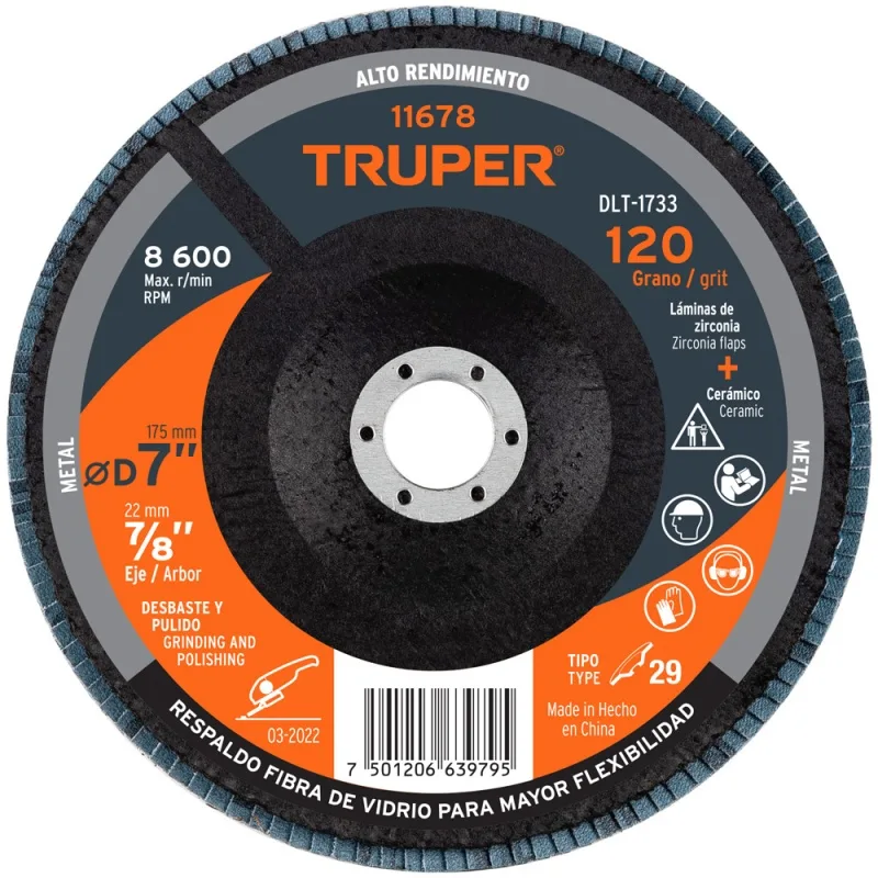 Disco Flap 7" Grano 120 para Metal Truper 11678