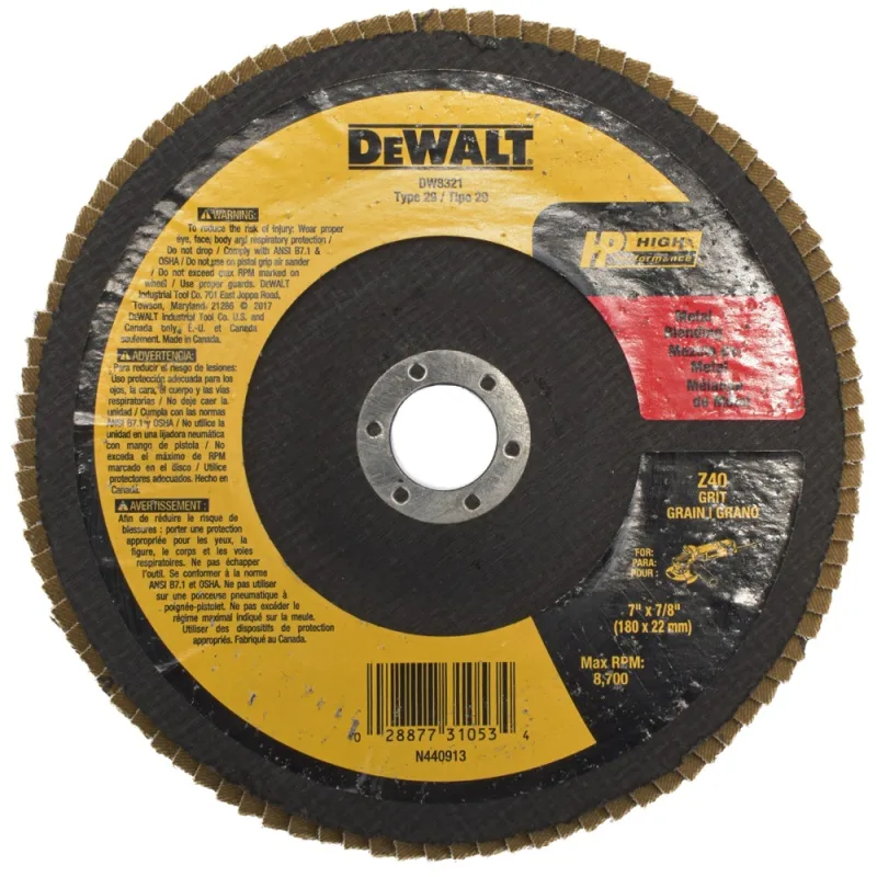 Disco Flap DeWalt DW8321 de 7" x 7/8" Grano 40 de Circonio para Metal e Inoxidable