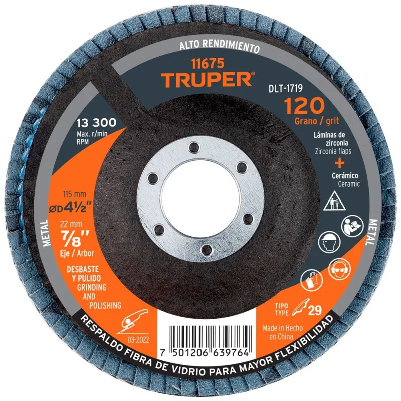 Disco Flap Truper 11675 4 1/2" Grano 120 para Metal