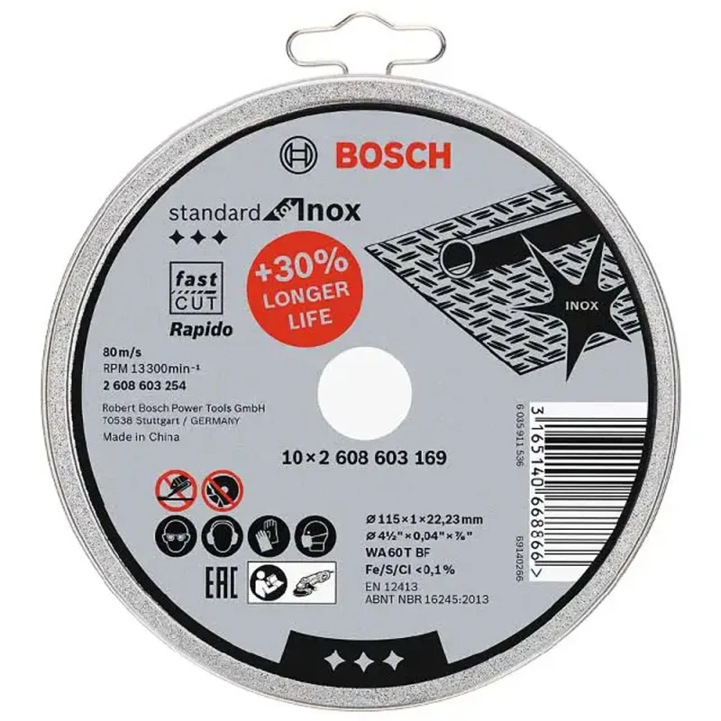 Discos de Corte Bosch 4½" para Acero Inoxidable (Caja x10)