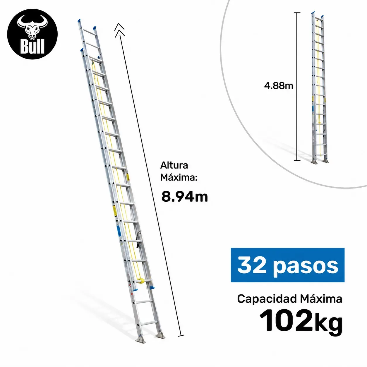 Escalera Aluminio Tipo Telescopica 32 Pasos 102Kg 8.94M Att102-32Ii American Bull Ladder