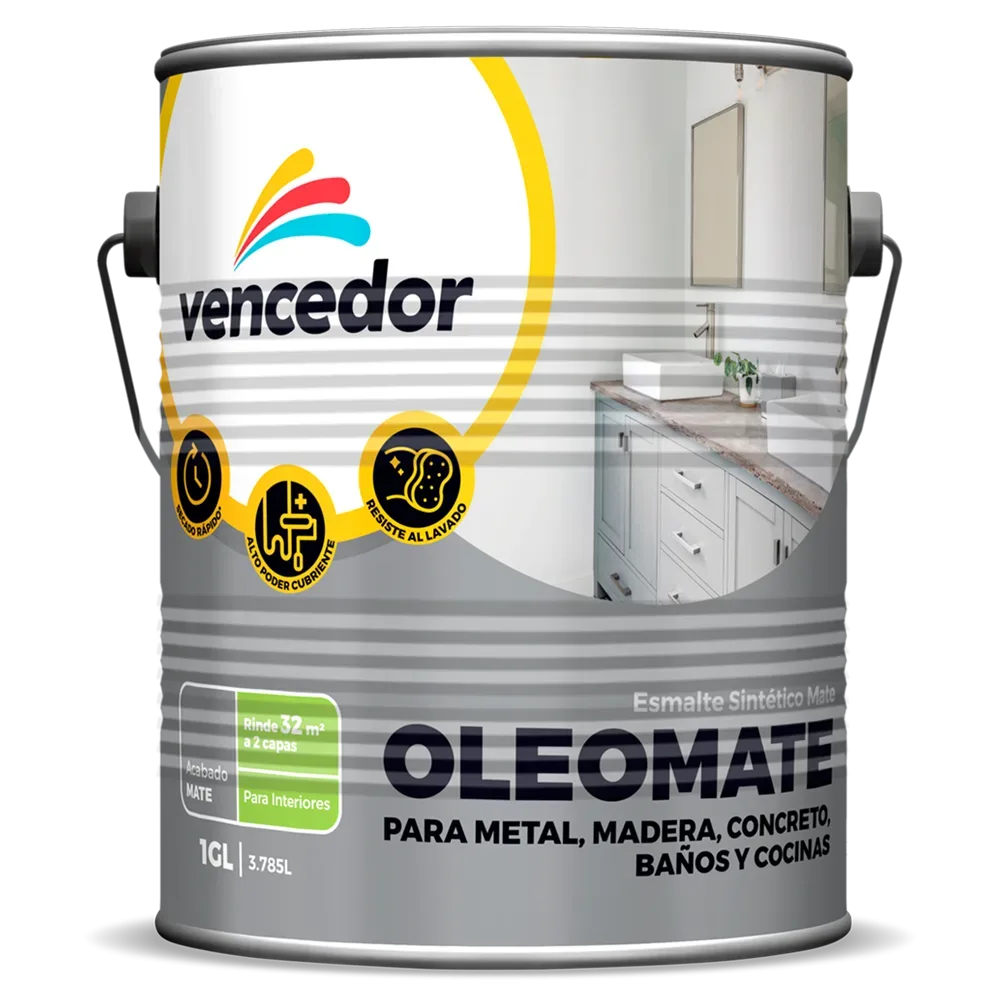 Esmalte Sintético Vencedor Oleomate Mate para Metal, Madera y Concreto