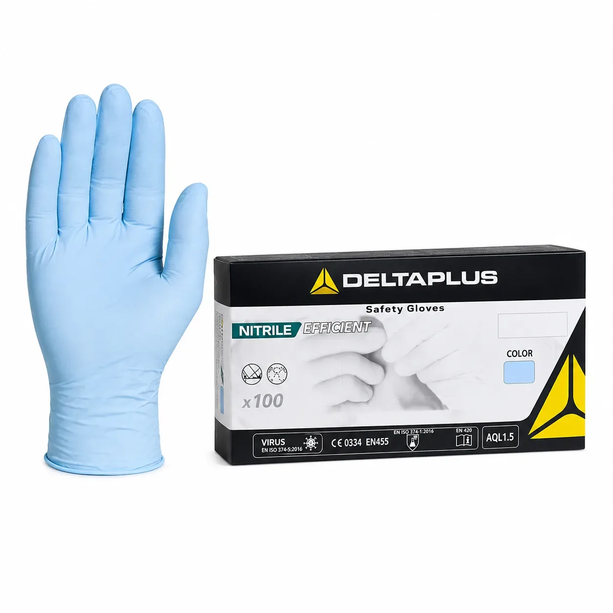 Guante de Nitrilo Desechable Delta Plus Venitactyl V1400B100 (uso alimentario, sin polvo)