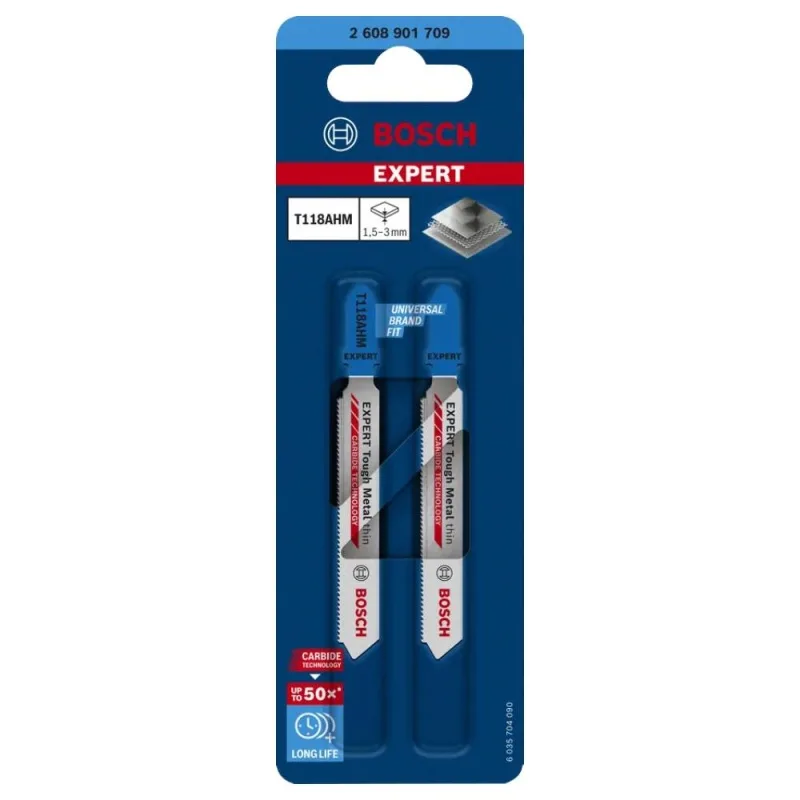 Hoja de calar Bosch T118AHM 2608.901.709-000 con carburo para acero inoxidable, pack de 2