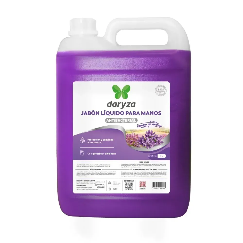Jabón Líquido Antibacterial Campos de Lavanda para Manos Daryza x 4 L