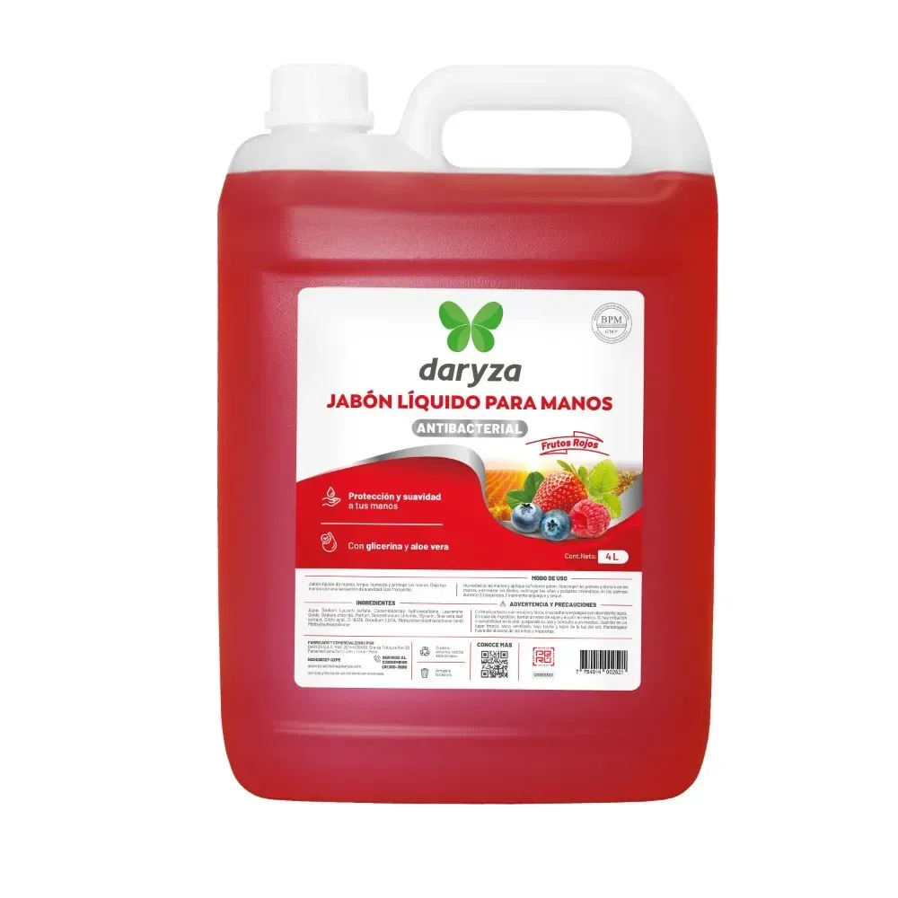 Jabón Líquido Antibacterial Frutos Rojos para Manos Daryza x 4 L