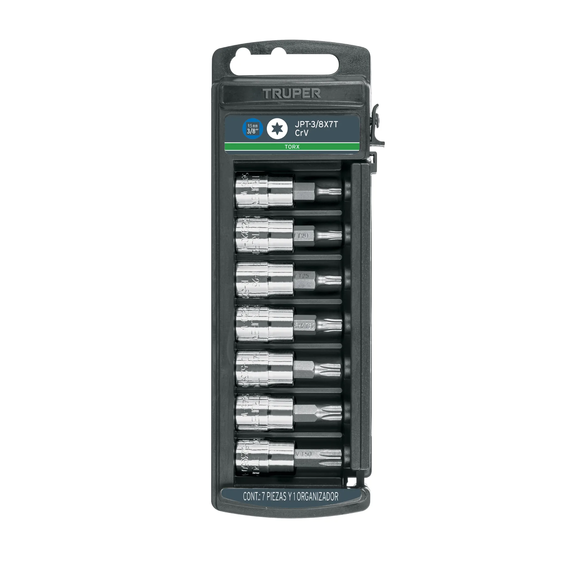Juego de 7 dados cuadro 3/8" punta torx, TRUPER