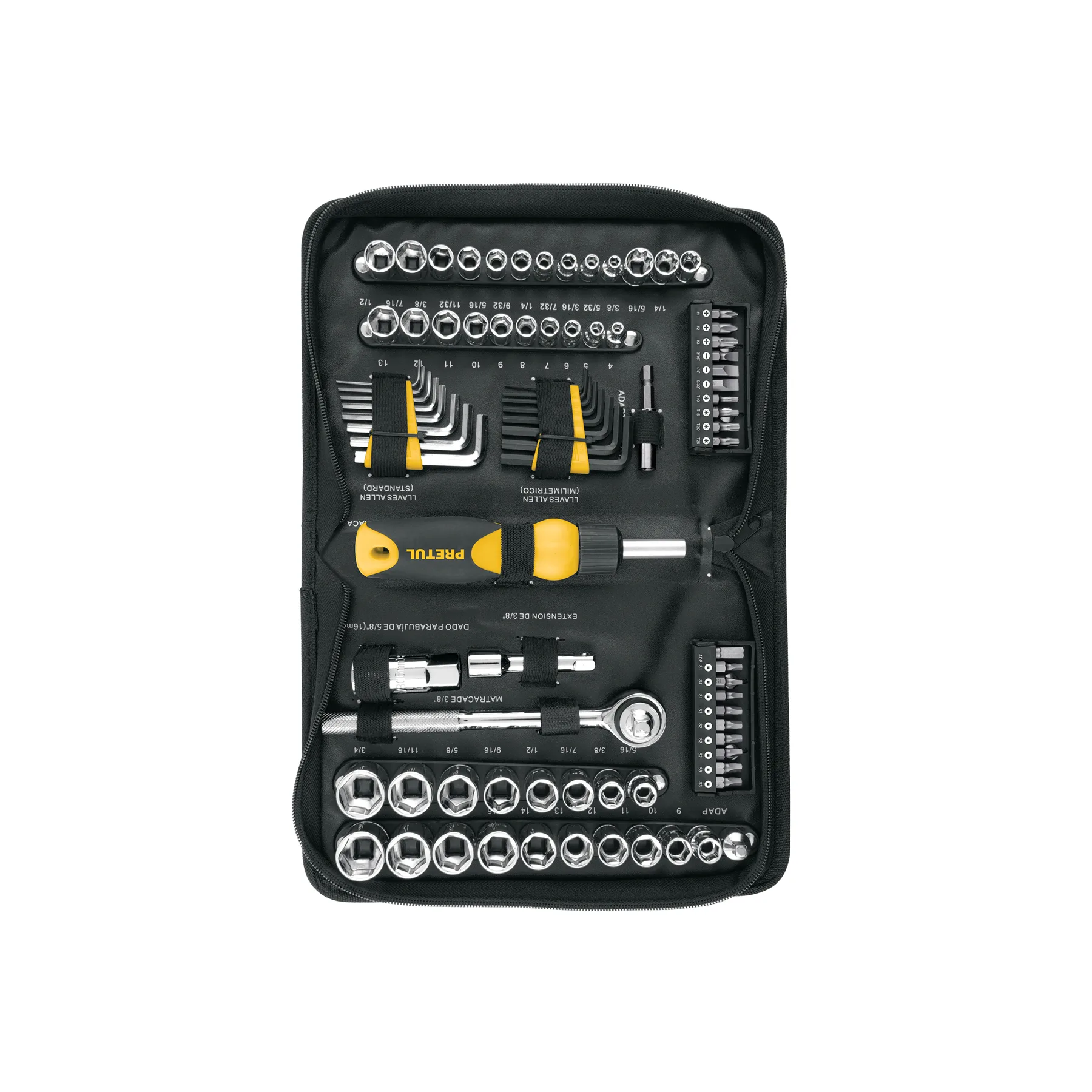 Juego de 83 herramientas 1/4" y 3/8" para mecánico, PRETUL