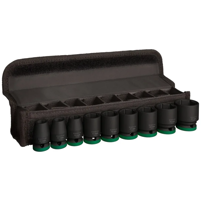 Juego de Dados de Impacto Bosch 1/2" Corto 9 Piezas Cromo-Molibdeno