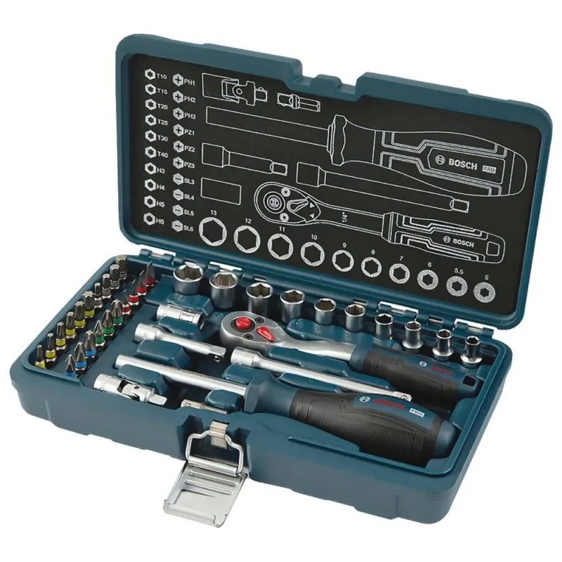 Juego de Dados y Ratchet Bosch 1/4" 37 Piezas Cromo Vanadio