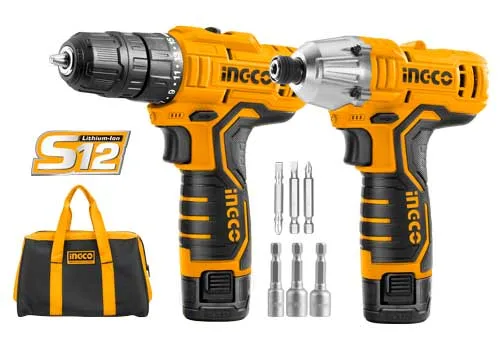 Kit Atornillador 12V y Atornillador de Impacto 12V Ingco CKLI1201