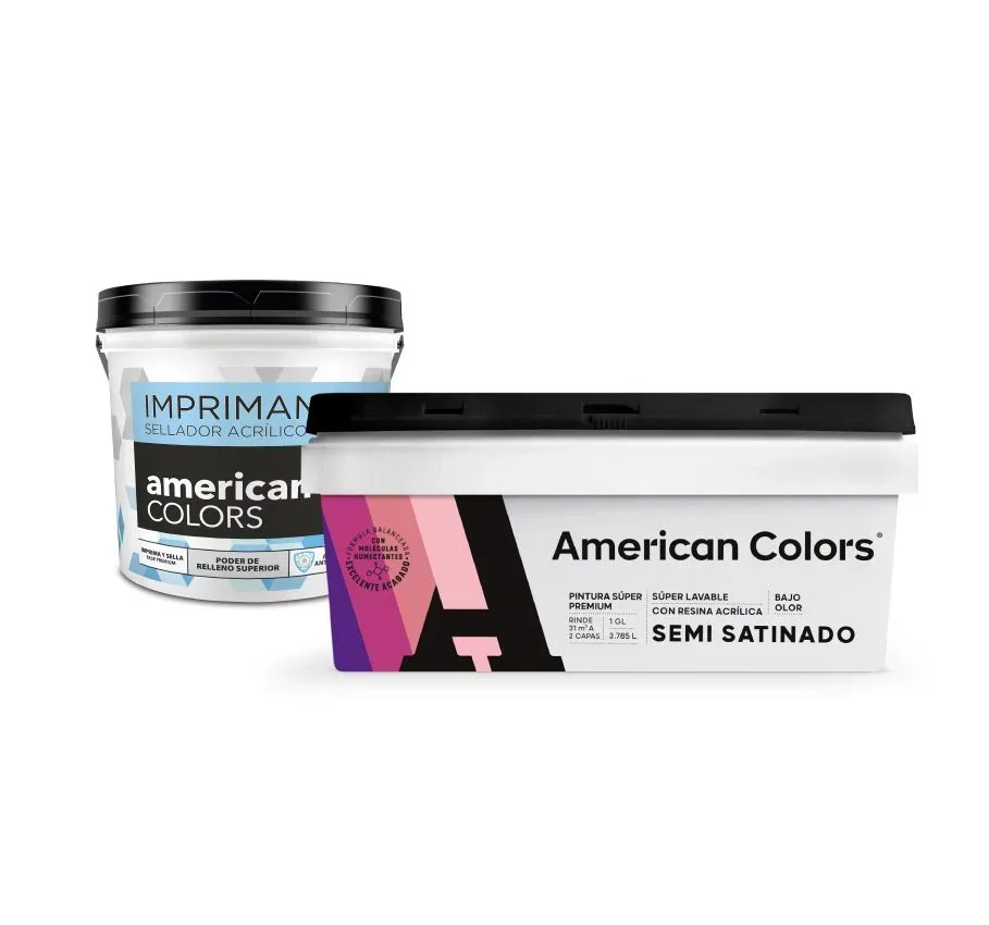 Kit de Pintado American Colors Semi Satinado + Imprimante 1 Galón c/u