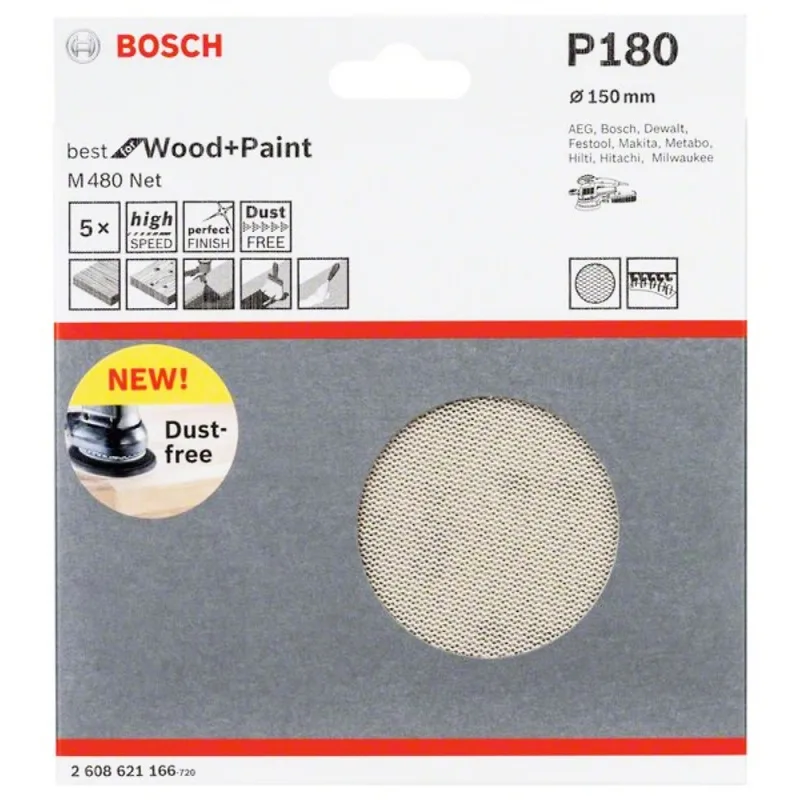 Lija Excéntrica Bosch 6 Pulgadas Grano 180 Malla Antipolvo x5 · foto 2