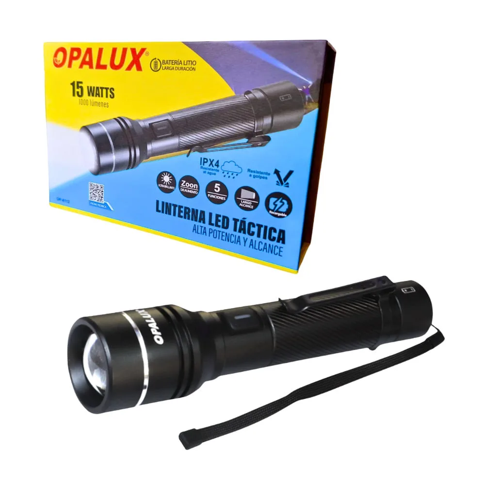 Linterna Táctica Recargable Zoom Opalux OP-8112 15W