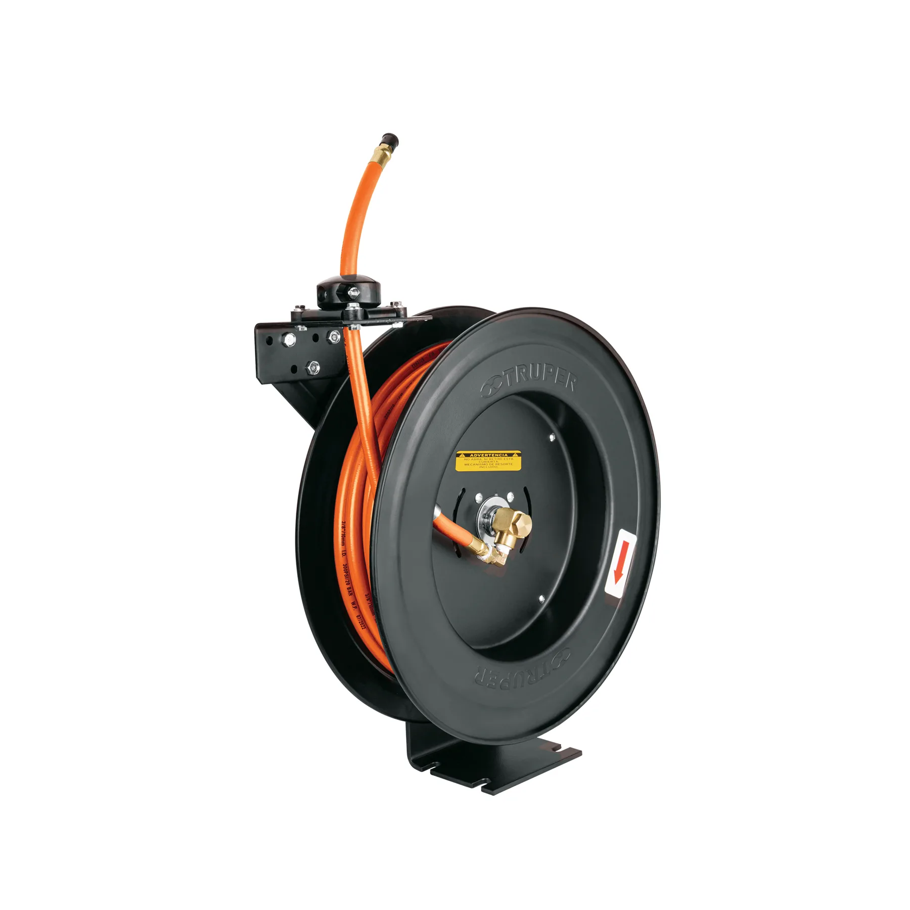 Manguera para compresor, de hule, 15m x 3/8", carrete retráctil, TRUPER