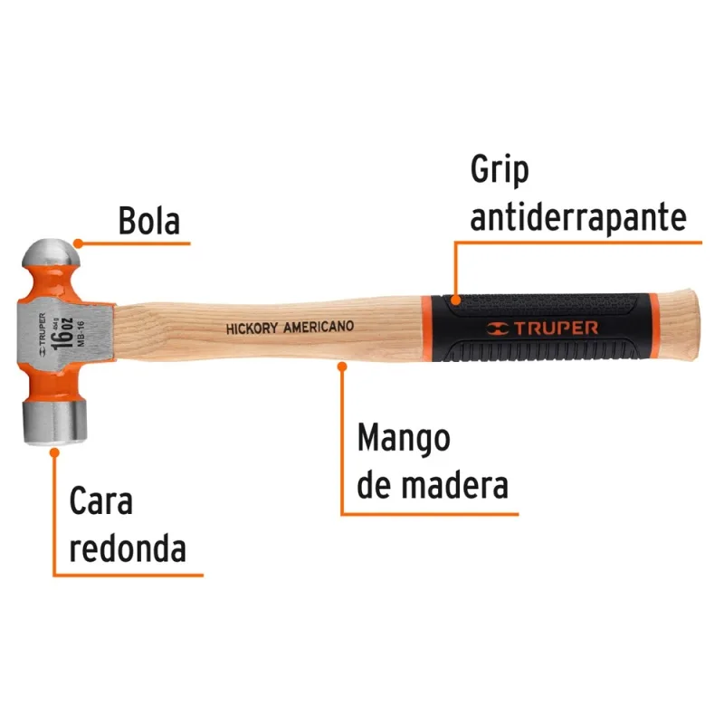Martillo de Bola Truper 16902 16 Oz Mango Bimaterial · foto 2