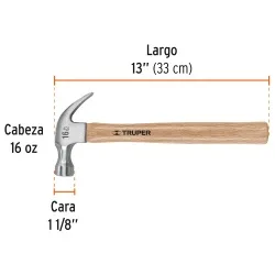 Martillo de Uña Curva 16 Oz Mango de Encino Truper 16752 · foto 3