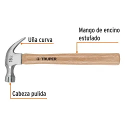 Martillo de Uña Curva 16 Oz Mango de Encino Truper 16752 · foto 2