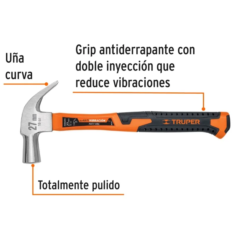 Martillo de Uña Curva Truper 10851 16 Oz Mango Fibra de Vidrio · foto 2