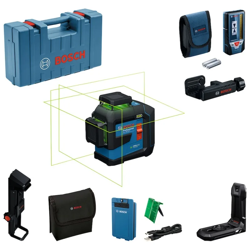 Nivel Láser Bosch GLL 80-33 G de 3 Líneas Verdes 360° con Receptor LR 7