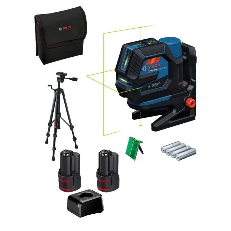 Nivel Laser Combinado Bosch GCL 12V-50-22 CG Verde 12V con Tripode BT150, 2 Baterias y Cargador