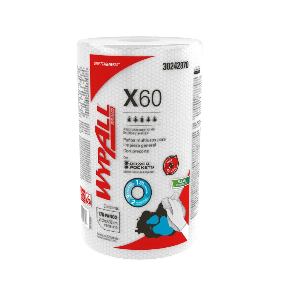 Paño de Limpieza WypAll® X60 Power Pockets S061511210 Rollo 176 Paños