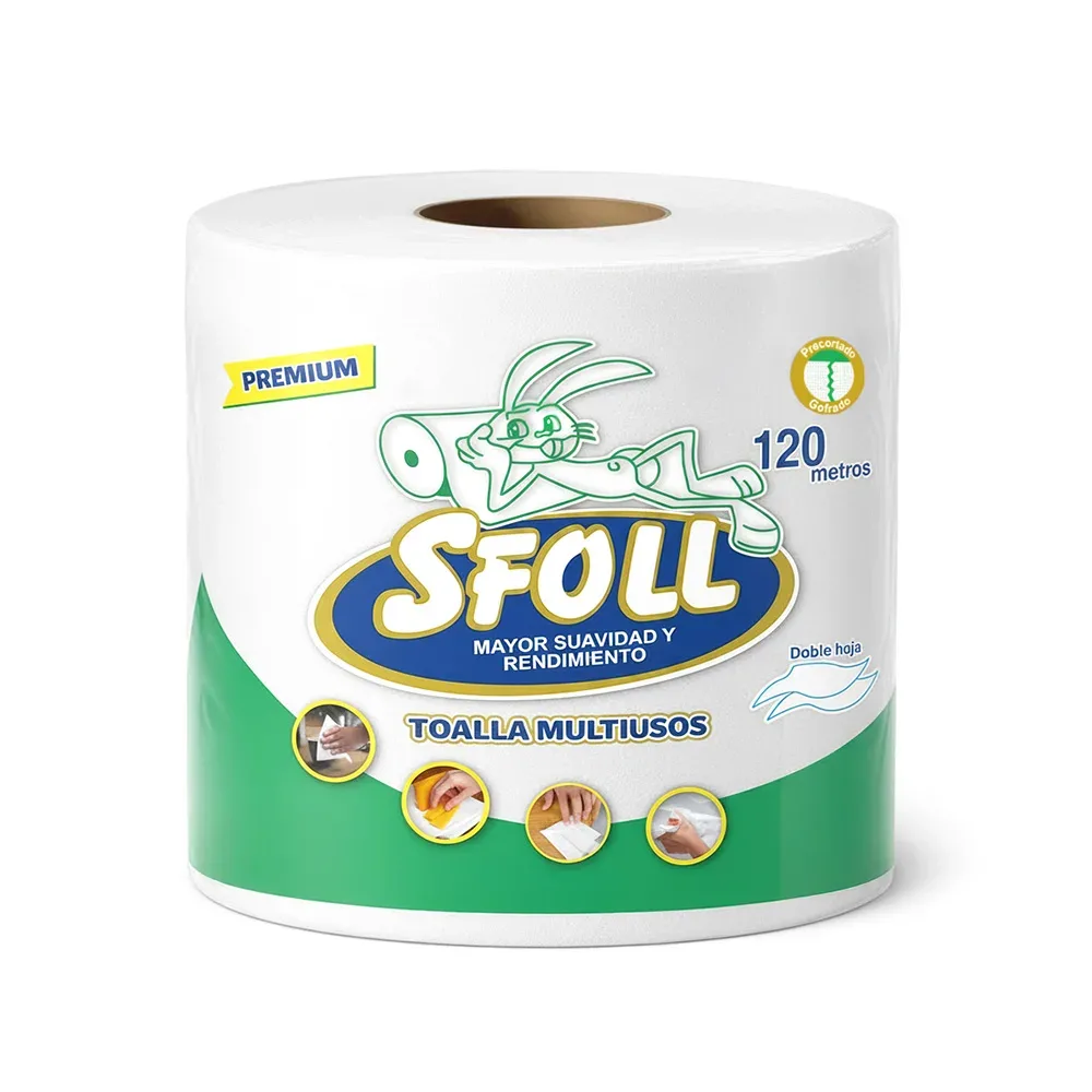 Papel toalla multiusos doble hoja SFOLL Premium 120 m