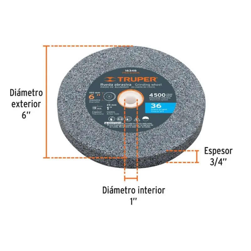 Piedra para Esmeril Truper 6" Grano 36 · foto 2