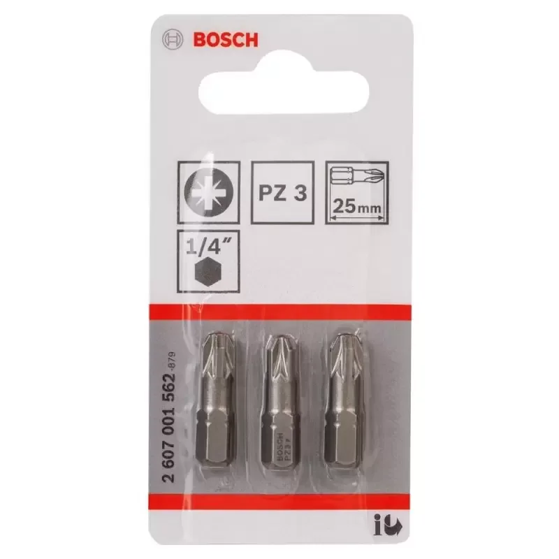 Puntas de Atornillar Bosch Pozidriv PZ3 25 mm con Recubrimiento TiN - Pack de 3