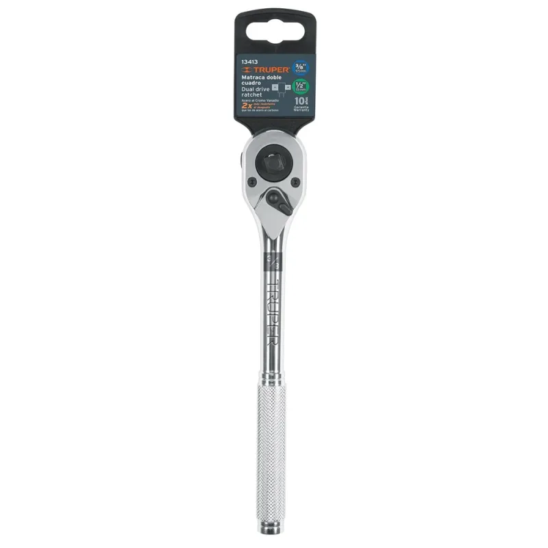 Ratchet Cabeza de Pera Truper 13413 Doble Encastre 3/8" y 1/2" x 10" 72 Dientes · foto 2