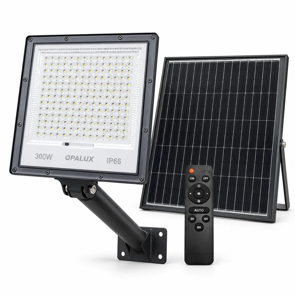 Reflector LED solar 300W con panel y batería OPALUX