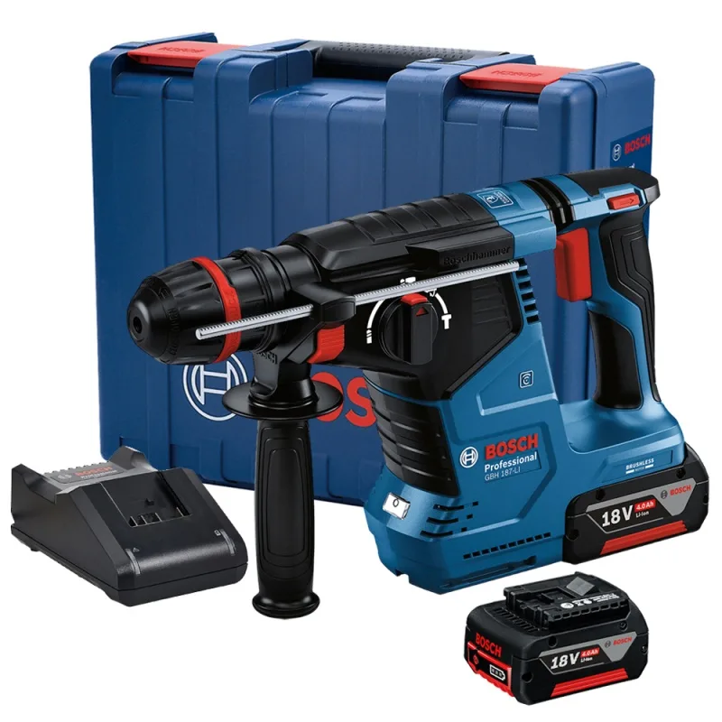 Rotomartillo Inalámbrico Bosch GBH 187-LI 18V Brushless SDS Plus 2,4 J con 2 Baterías 4.0 Ah