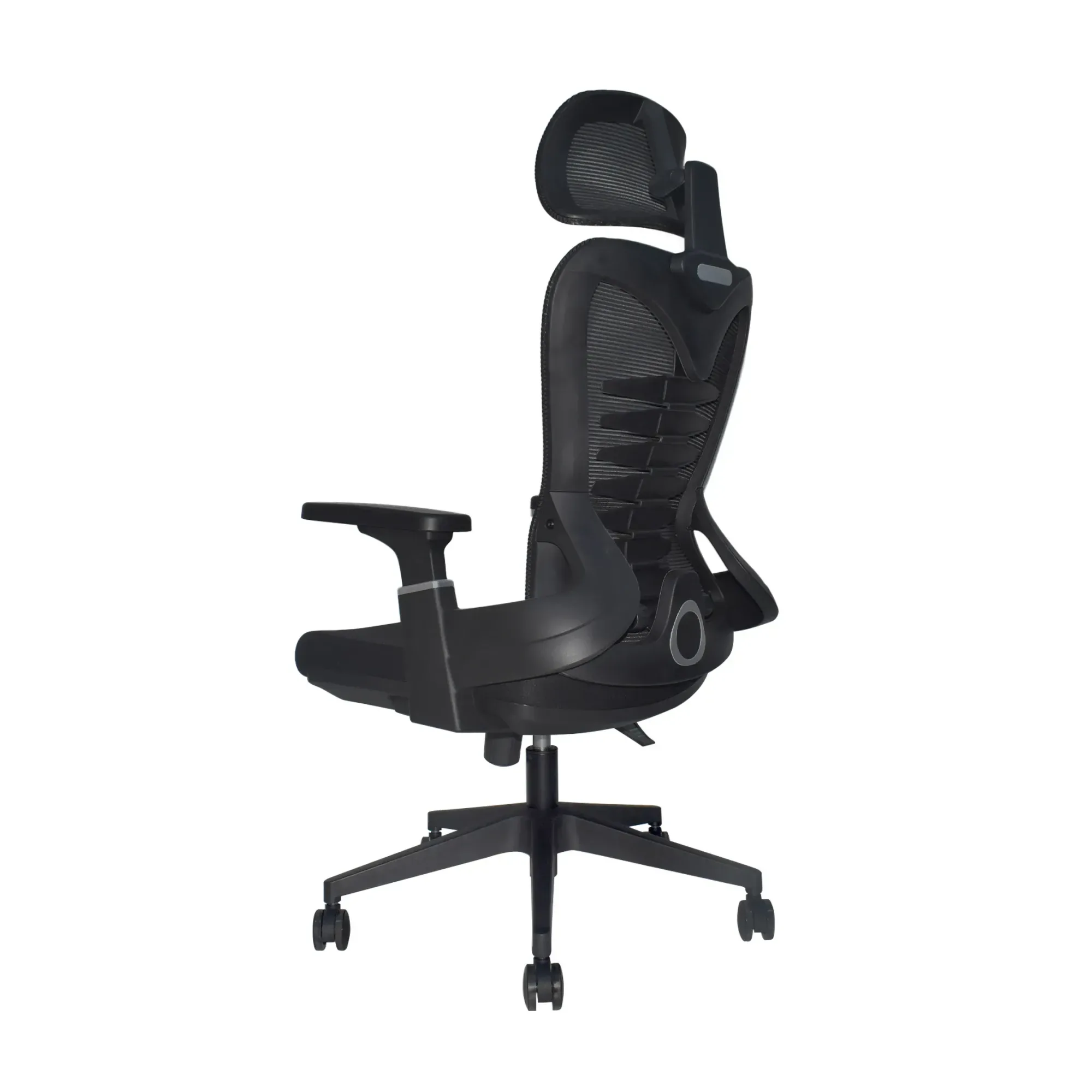 Silla ergonómica de malla negra con cabecero y brazos 2D DSILLAS Albania · foto 4