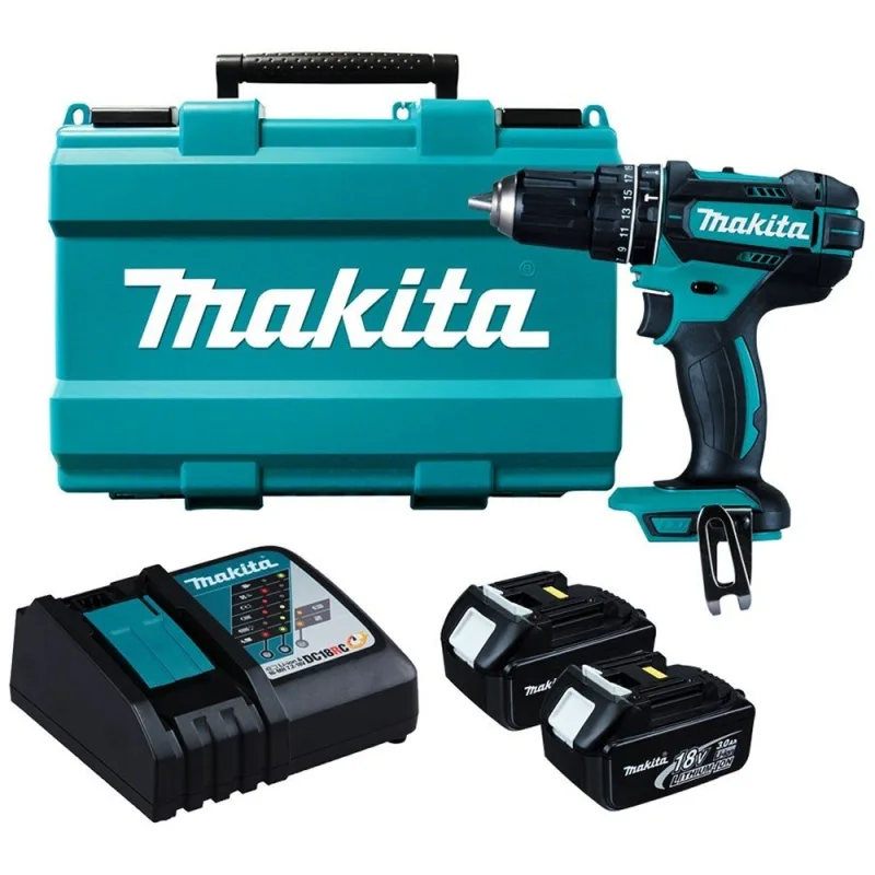 Taladro Percutor Inalámbrico Makita DHP482RFE 18V 1/2" con 2 Baterías