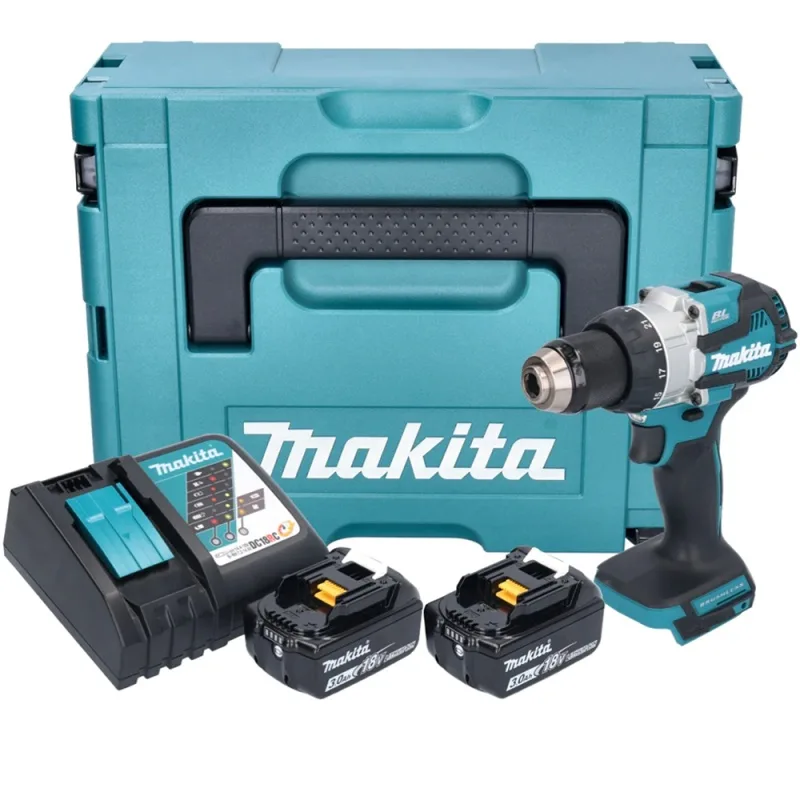 Taladro Percutor Inalámbrico Makita DHP489RFJ 18V con 2 Baterías y Cargador