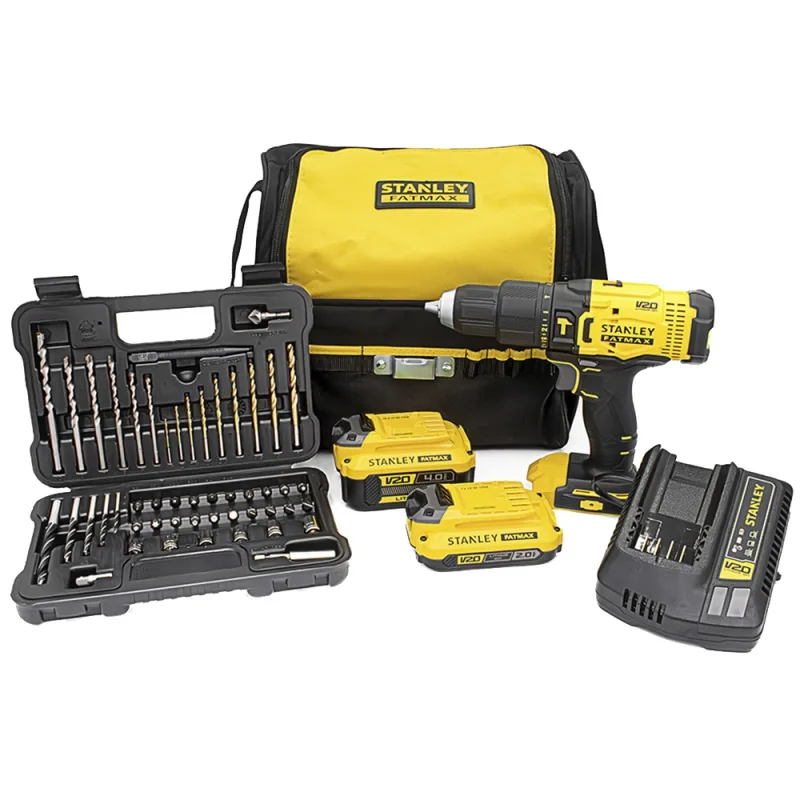 Taladro Percutor Inalámbrico Stanley SCD711DMSA-B2 20V con Bolso y Brocas
