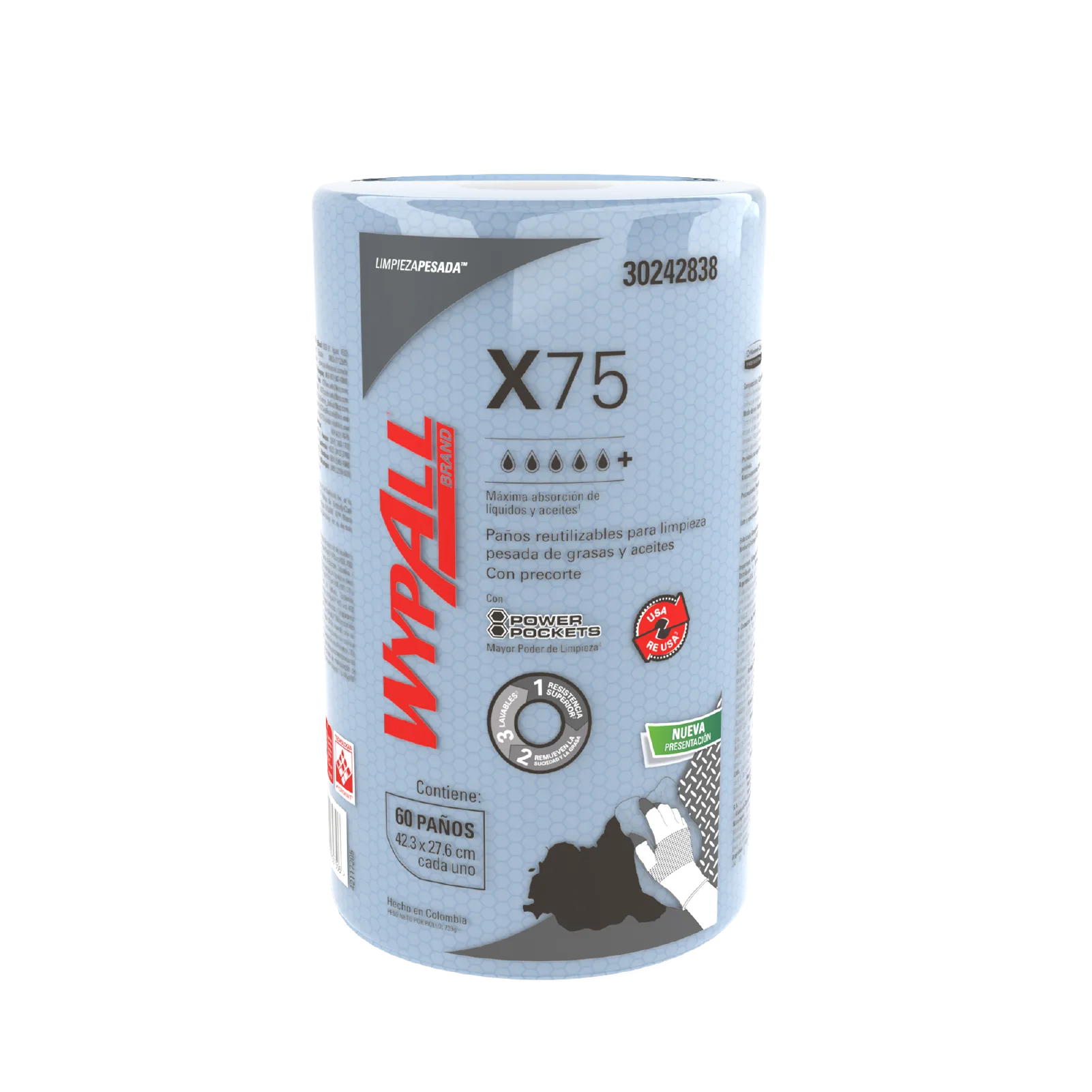 WypAll X75 Paños de Limpieza Rollo Regular con Power Pockets